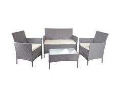 Mendler Salottino da Esterno Giardino HWC-D82 polyrattan Grigio con Cuscini Avorio