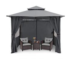MASTERCANOPY Gazebo da giardino, 2,7 x 2,7 m, telaio in acciaio, per esterni, con finestra della chiesa, pareti laterali, grigio scuro