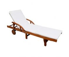 yorten Lettino Prendisole Regolabile con Cuscino, Sedia a Sdraio da Giardino con 2 Ruote in Legno di Acacia Massiccio per Giardino, terrazza, Piscina, Marrone