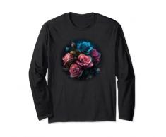 Bellissimo mazzo di rose che sboccia, fiori blu, rosa, viola Maglia a Manica