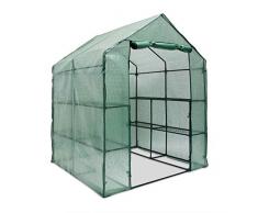 Relaxdays Serra Praticabile, Fogli di PE, HxLxP: 195x140x140 cm, 8 Ripiani, Giardino e Orto, 8 Picchetti e Corda, Verde