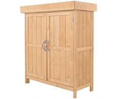 Outsunny Casetta in Legno da Giardino con 2 Ante, Armadio da Esterno Porta Attrezzi da Giardino con Tetto Apribile, 74×43×88cm