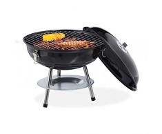Relaxdays Barbecue Portatile, Griglia con Coperchio da 36x37 cm, Grill BBQ a Sfera per Campeggio, Balcone e Picnic, Nero