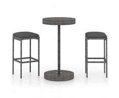 Tidyard Set Bar da Giardino 3 pz con Cuscini in Polyrattan Grigio,Set da Bar Alto，Tavolo，Tavolo con Sedie，Set Tavolino e Sedie da Cucina