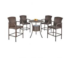 Outsunny Set 5 Pezzi Tavolino con 4 Sedie da Giardino Alte in Rattan Sintetico con Secchiello per Ghiaccio, Marrone