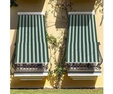 Tenda da Sole a Righe con Ganci ed Anelli da Esterno Balcone Veranda Terrazzo Giardino Patio Camper Tessuto Resistente Misura cm 145x250 Colore Bianco Verde Protezione dai Raggi UV (7)