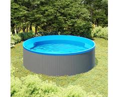 vidaXL Piscina Fuori Terra Vasca da Giardino Robusta Resistente Famiglia Divertimento Acqua 350x90 cm Grigia Struttura in Acciaio e PVC