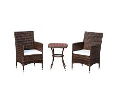 Outsunny Set Mobili da Giardino Rattan Set Arredamento Giardino 3pz Tavolo con 2 Sedie con Cuscini Marrone