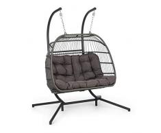 blumfeldt Biarritz - Poltrona Pensile, In Polyrattan e Nylon, Oscillazione Rilassante, Outdoor & Indoor, Morbido Cuscino in Poliestere, Seduta Doppia, Grigio Scuro