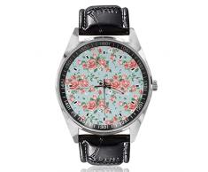 Mazzo di fiori primaverili Vintage Rose orologio da polso orologi per le donne uomini di affari originalità unisex cuoio quadrante argento orologi da polso, Argento