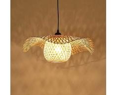 Lampadario a forma di cappello di paglia rustico in stile mediterraneo, plafoniera in rattan intrecciato a testa singola Lampada a sospensione in bambù moderna nordica Decorazione bar soggiorno E27