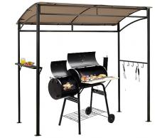 COSTWAY Gazebo per Barbecue, 216 x 134 x 211 cm, Pergola per BBQ con Ripiano Portaoggetti e 5 Ganci, Struttura Robusta in Metallo, per Giardino Cortile e Spiaggia
