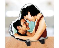GFD - Stampa la tua foto su pietra - Oggetto di design per arredare la tua casa - Con supporto da tavolo - Idea regalo per ogni occasione - 140x140mm - Forma di cuore - Made in Italy