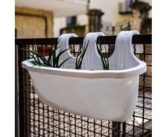 REPLOOD Fioriera Balconiera Vaso da Ringhiera per Balcone con 3 Ganci 8lt in Plastica Resistente con Foro per Fuoriuscita Acqua (Bianco)