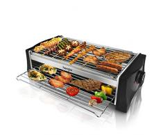 HengBO Griglia Elettrica Griglie Elettriche Bistecchiera, BBQ Senza Fumo, Elettrico Doppio Strato con Vassoio Raccogli Olio per Party Riunione di Famiglia in Balcone e Giardino - 2000W