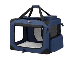 FEANDREA Trasportino per Cani, Gabbia Pieghevole per Animali Domestici, Taglia L, Tessuto Oxford e Maglia, Traspirante, Portatile, Struttura in Metallo, con Manici e Tasche, 70 x 52 x 52 cm, Blu Scuro PDC70Z