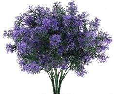 KOSHIFU 4 Pz 7 Rami Fiori Finti da Esterno Interno Viola Composizioni Piante Artificiali Cespugli Mazzi con Foglie di Plastica Estate Decorazioni per Balcone Giardino Cimitero Finestra Casa Vaso