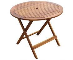 Festnight Set Mobili Pieghevoli in Legno di Acacia da Pranzo da Giardino/Patio/Balcone per Esterni 1 Tavolo Rotondo Pieghevole + 2/4 Sedhie Pieghevoli ... (1 Tavolo(90 x 74 cm)+ 4 Sedie)
