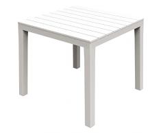 FRANKYSTAR Bali - Tavolo dogato in resina bianca con finitura effetto legno 3D. Tavolo da pranzo per esterno 2/4 posti. 78x78x72H cm.
