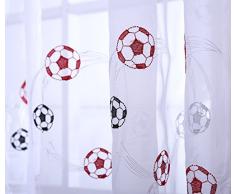 Ians Emporium - Tenda in tulle singola, con ricami a tema calcio nei colori nero, blu e rosso, per la camera dei bambini, pannello da 139,7 x 91,4 cm (larghezza x lunghezza)