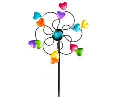 dekojohnson Girandola per il giardino, in metallo, a forma di cuore, girandola, mulino a vento doppio, lilla/blu/rosso/verde, 110 cm