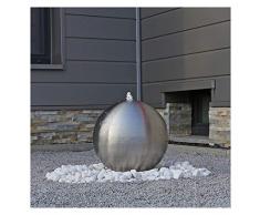 Fontana in acciaio con Sfera grande di 38cm diametro in acciaio inox spazzolato opaco inossidabile con illuminazione LED per uso esterno Giardino Fontana d'acqua a zampillo gioco d'acqua illuminata