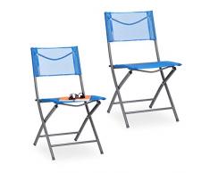 Relaxdays Sedie Pieghevoli, Set da 2, da Giardino, Balcone, Terrazza, Arredo Campeggio, Metallo, Fino a 120 kg, Blu