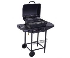 Outsunny Grill Barbecue BBQ a Gas 3 Bruciatori Doppia Griglia Acciaio, PP 97x55x102 cm Nero