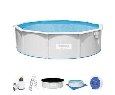 Bestway Hydrium™ - Piscina Rotonda in Acciaio, 460 x 120 cm, con Filtro a Sabbia, Colore: Bianco