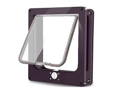 Porta per Gatti Grande, Gattaiola con a 4 Vie con Magneti per Gatti, Portina Gatto Facile da Installare, Porta Basculante per Animali Manuale for Parete/Legno/UPVC (Marrone,XL)