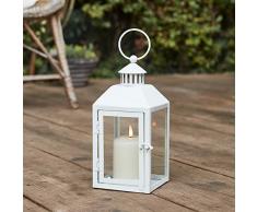 Lights4fun Piccola Lanterna in Metallo Bianco di 26cm con Candela TruGlow® LED Bianco Caldo a Pile per Esterni
