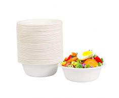 DHAIQC 120 Pezzi Ciotole di Carta di Canna Da Zucchero, 350ml Ciotole Monouso Compostabili Biodegradabili Ciotola In Cartone Usa e Getta Per Picnic, Barbecue, Feste (350ml-120 pezzi)