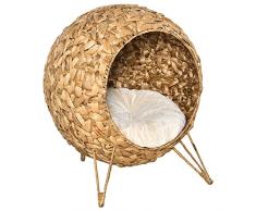 Pawhut Cesta per Gatti Adulti Fino a 5kg, Cuccia per Gatti in Rattan Sintetico Marrone Φ52x58cm