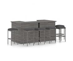 Tidyard Set Bar da Giardino 8 pz con Cuscini in Polyrattan Grigio, Set Tavolo e Sedie da Bar Alti da Giardino in Rattan, Set Tavolo e Sedie da Bar in Rattan per Esterno
