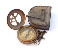 Vintage bussola meridiana by Euphoria Collection antico in ottone massiccio compass|sundial Compass 7,6 cm gift|compass in un box|compass outdoor|navigational bussola con custodia in pelle bronzo metallo meridiana bussola professionale