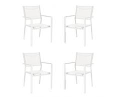 Yellow shop - HILDE HILL Set 4 sedie da giardino esterni con braccioli struttura in alluminio e textilene Antracite, Bianco o Coffee (Bianco)