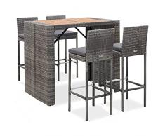 vidaXL Set da Bar da Giardino 5 pz Polyrattan e Legno Acacia Grigio