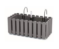 Prosperplast Boardee Fencycase Vaso da Balcone con Sospensione Sistema di irrigazione Vaso con Ganci per ringhiera, 380 mm, Grigio