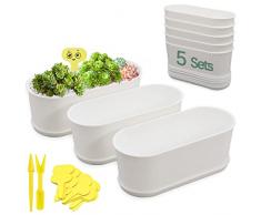 5x Vasi da Fiori Ovale con Sottovasi,22x9x8,5 cm,Plastica Bianca Rettangolari Fioriera da Balcone con Foro di Scarico,Piante da Davanzale Vaso per Cactus,Piante Grasse,Fiori,Piccole Piante