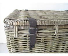 fantasie d oriente Cesto in Vimini Rattan Baule Porta Biancheria Chiusure in Pelle CM 55X33X30 H Baule in GIUNCO Porta Legna