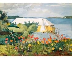 Sensazione a casa STRETCHED-CANVAS-Fiore-Giardino-Bungalow,-Bermuda-Homer-Winslow-Paesaggio-Fine-Art stampa-cornice su legno, 37_X_49_in