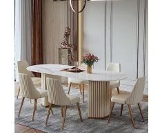 POVISON Tavolo da pranzo ovale da 160 cm in pietra sinterizzata bianca per 4-6 persone con gambe a colonna romana