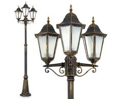 Lampione da Esterno a Tre Luci Design Classico- Lampione in Alluminio ad Altezza Regolabile con Paralumi in Vetro- Illuminazione per Giardino e Vialetto