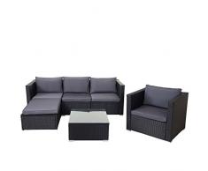 Mendler Salottino da Esterno Giardino Brescia polyrattan Acciaio Nero con Cuscini Antracite