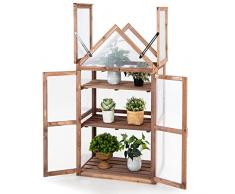 COSTWAY Mini Serra da Giardino in Legno a 3 Livelli, Serra da Giardino con Coperchio Apribile, Ripiani Rimovibili, Serra a Forma di Casetta da Interno ed Esterno, 71 x 41 x 133 cm