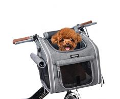BABEYER Cestino per bicicletta per cani, espandibile, morbido, con 4 porte aperte, 4 finestre in rete, per cani di piccola taglia, gatti e cuccioli, colore grigio