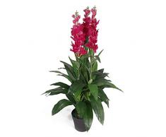 Leaf Pianta Artificiale di Orchidea Cymbidium da 100 cm, in Vaso di plastica Nera, Rosa Scuro