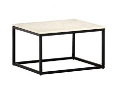 Homgoday Tavolino da Caffè Bianco 60x60x35 cm Pietra Vera Testura Marmo, Tavolino da Salotto, Tavolinetto da Soggiorno, Tavolo per Ufficio Camera da Letto Giardino