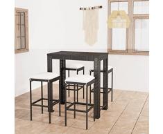 Mogou Set da Bar da Giardino Set Tavolo e Sedie da Bar Alti da Giardino Set Tavolo e Sedie da Bar per Esterno Tavolo Bar Set Bar da Giardino 5 pz con Cuscini Polyrattan Nero Dk