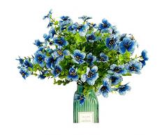 Fycooler Fiori Artificiali Violette, Fiori di Finti Orchidea Finta,Piante di Eucalipto Artificiale Arbusti Resistenti ai Raggi UV, Plastica Sintetica per Decorare Finestre e portico (blu)